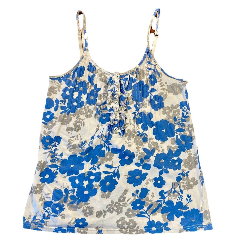 AEROPOSTALE Womens Fitted Floral Pintuck Pleated Ruffle Cottage Tank Top MED
